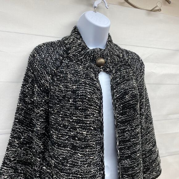 BCBGMAXAZRIA Black White Heather Single Button Heavyweight Cardigan Sweater M - Picture 3 of 10